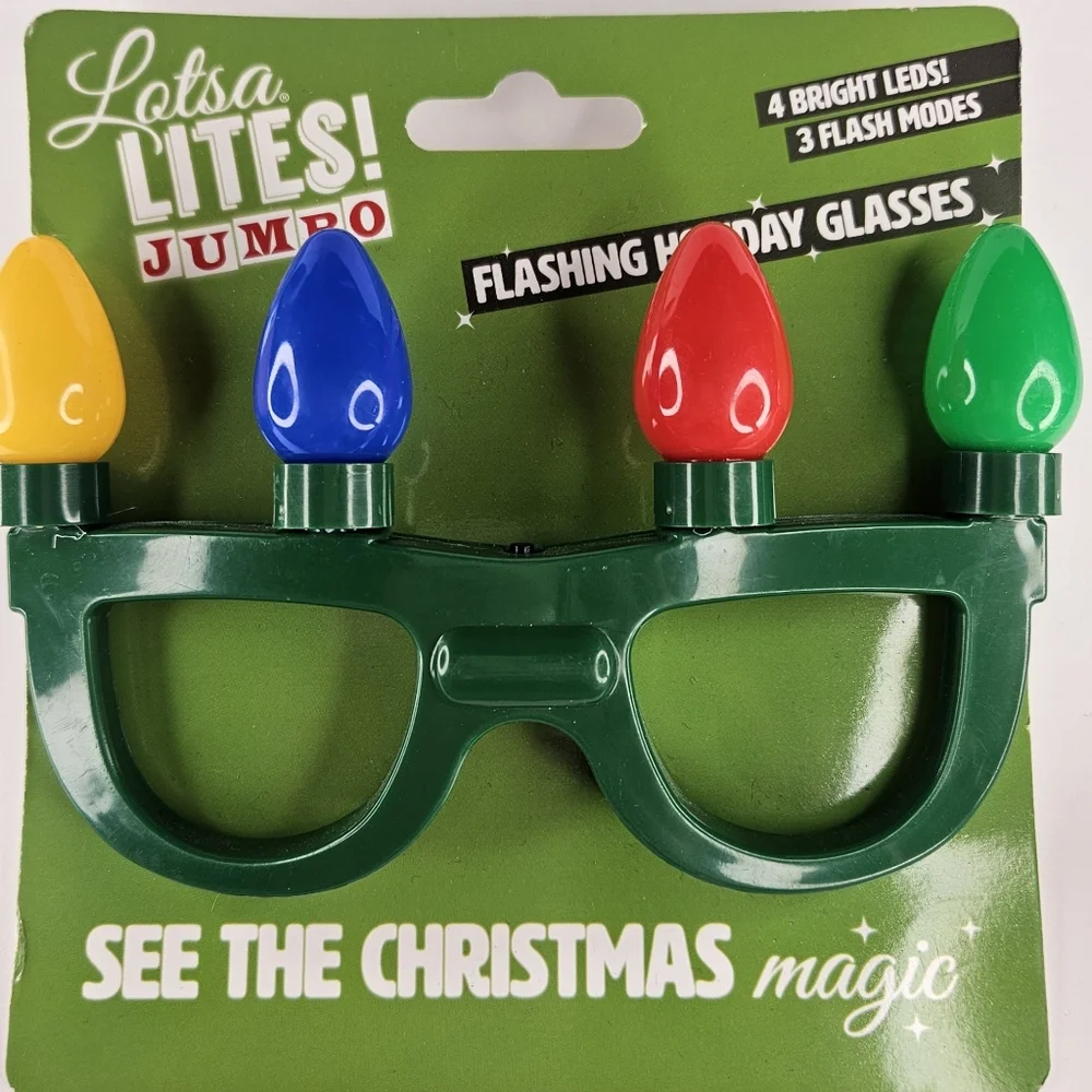 Flashing Holiday Christmas Glasses with Red Green Yellow Blue Lights